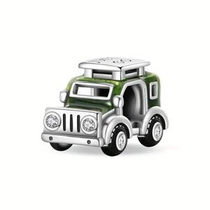 Green and Silver Jeep Charm 925 Sterling Silver